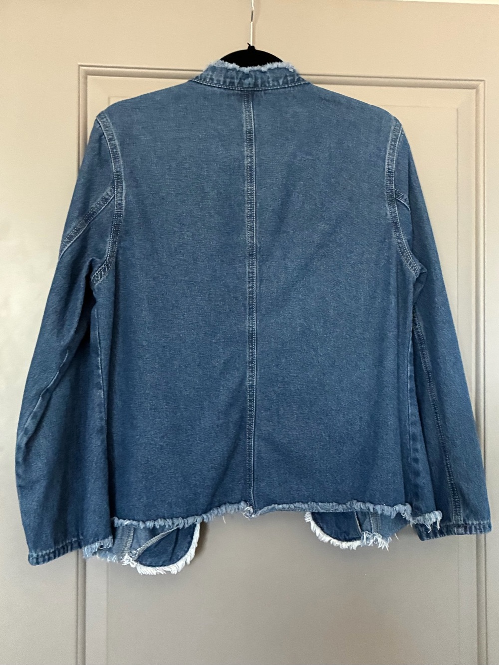 Denim Military-Style Jacket with Frayed Trim & Detail Stitching - Picture 5 of 12